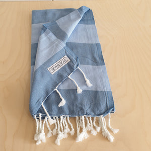 Seven Seas Turkish Towel / Sarong - Classic Sunny Stripe - Agean Blue & Sky Blue