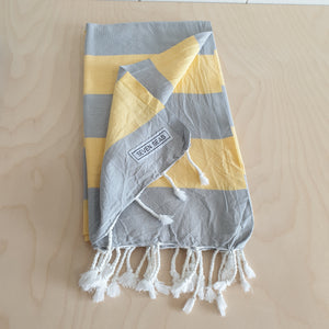 Seven Seas Turkish Towel / Sarong - Classic Sunny Stripe - Silver & Bright Yellow