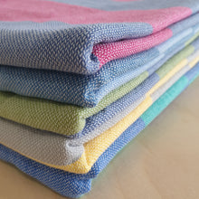 Load image into Gallery viewer, Seven Seas Turkish Towel / Sarong - Classic Sunny Stripe - Denim Blue &amp; Fuschia Pink