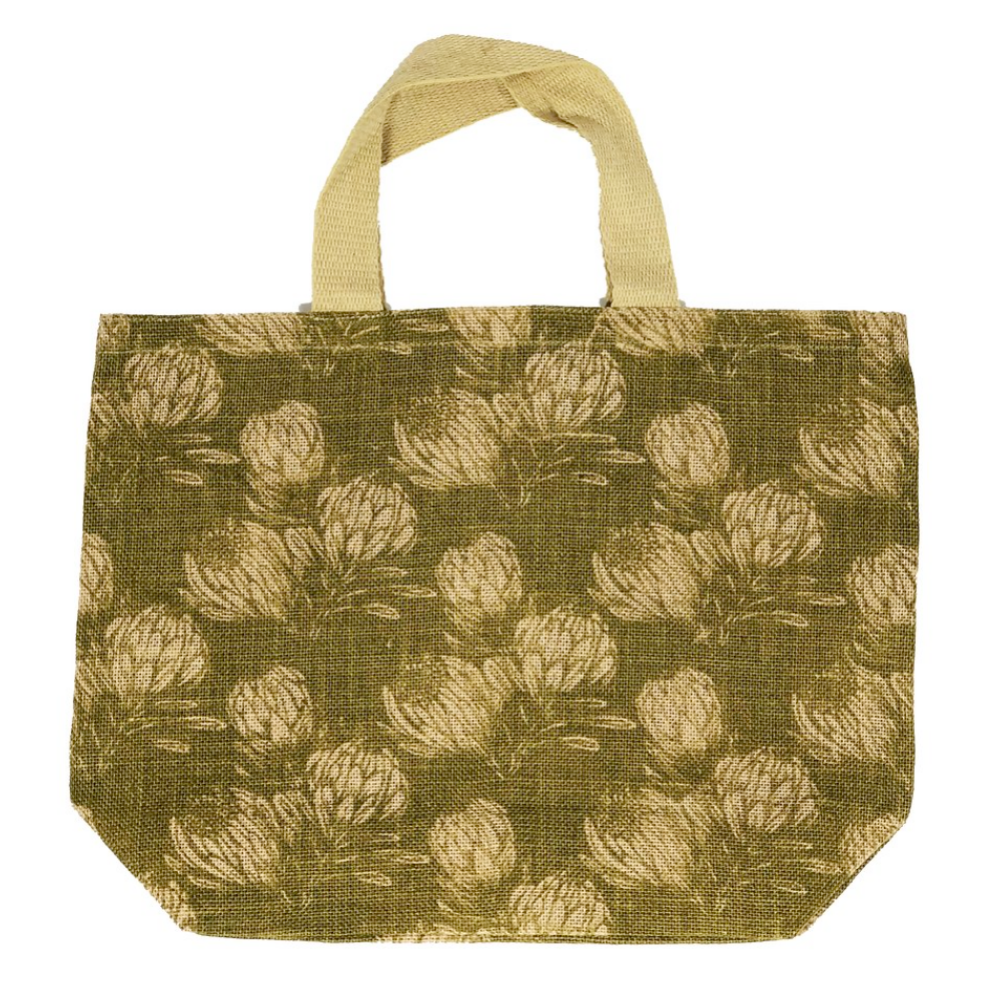 Reusable Shopping Bag - Jute Grocer Protea Olive