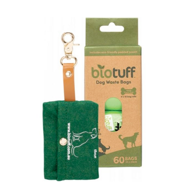 Biotuff Compostable Dog Waste Bags and Padded Pouch - (60 Pack)