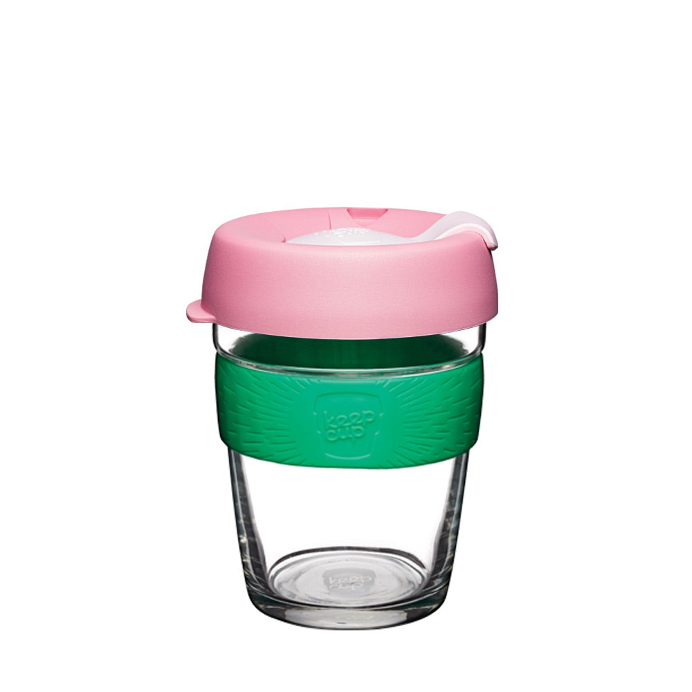 KeepCup Reusable Coffee Cup - Brew Glass & Silicone - Medium 12oz Pink/Green (Willow)