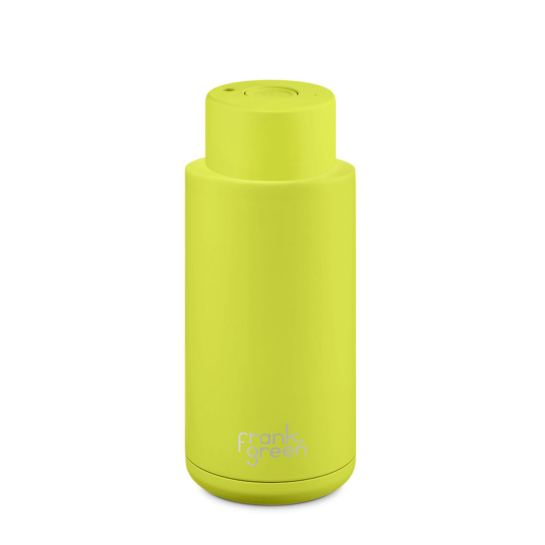 Frank Green Ceramic Reusable Bottle with Push Button Lid 1L (34oz) - Neon Yellow