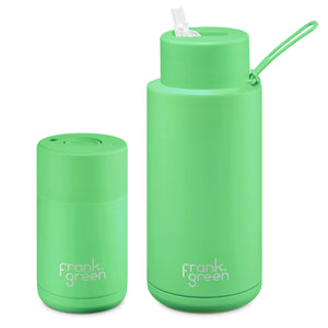 Frank Green Eco Gift Set with Reusable Ceramic Cup and Large Bottle  - Neon Green