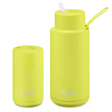 Load image into Gallery viewer, Frank Green Eco Gift Set with Reusable Ceramic Cup and Large Bottle  - Neon Yellow