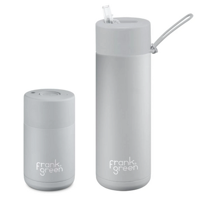 Frank Green Desk Buddy Gift Set with Reusable Ceramic Cup and Bottle - Harbour Mist Grey