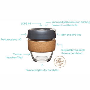 KeepCup Reusable Coffee Cup - Brew Glass & Cork - Extra Small 6oz (Black)