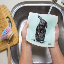 Load image into Gallery viewer, RetroKitchen 100% Compostable Dishcloth - Soft Blue Rabbit