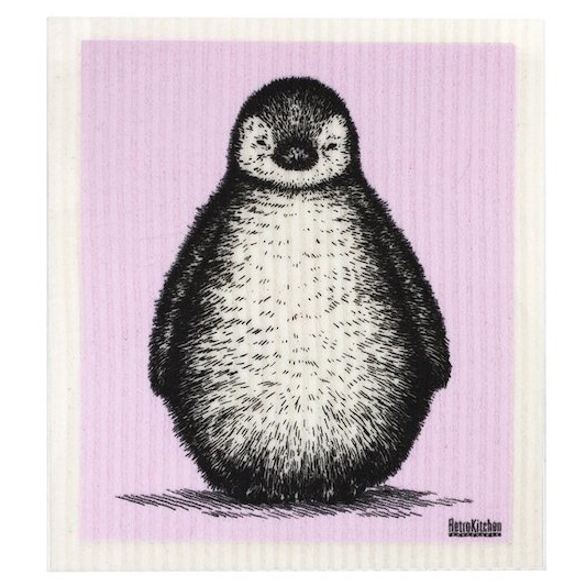 RetroKitchen 100% Compostable Dishcloth - Pink Baby Penguin