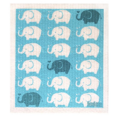 RetroKitchen 100% Compostable Dishcloth - Blue Elephants