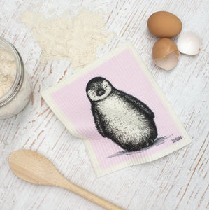RetroKitchen 100% Compostable Dishcloth - Pink Baby Penguin