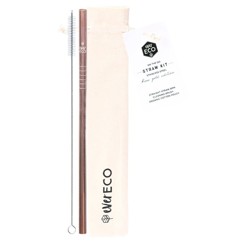 On-The-Go Straw Kit & Cleaning Brush - Rose Gold-out & about-MintEcoShop