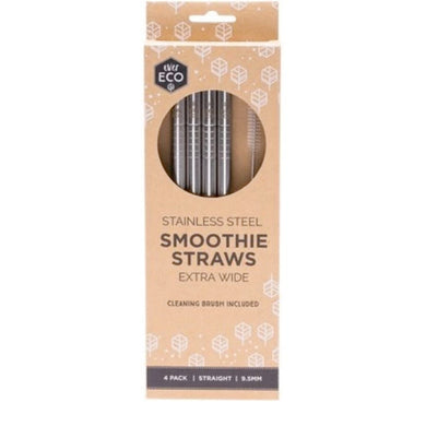 Stainless Steel Smoothie Straws & Cleaning Brush - Straight (4 Pack)-out & about-MintEcoShop