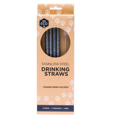 Stainless Steel Straws & Cleaning Brush - Straight (4 Pack)-out & about-MintEcoShop