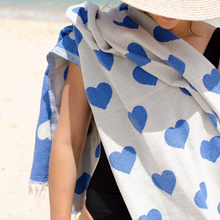 Load image into Gallery viewer, Seven Seas Turkish Towel / Sarong - Premium Hearts - Royal Blue