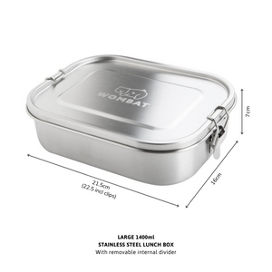 Wombat Stainless Steel Lunch Box with Removable Divider - Large (1400ml)