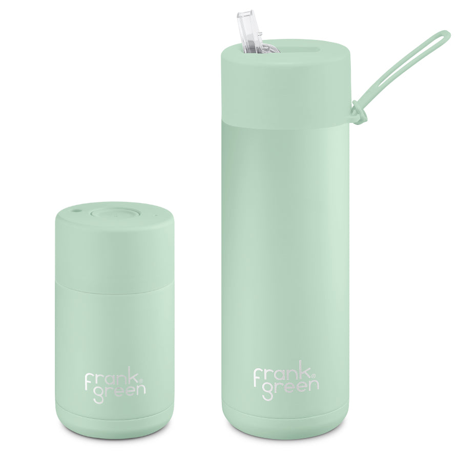 Frank Green Desk Buddy Gift Set with Reusable Ceramic Cup and Bottle - Mint Gelato