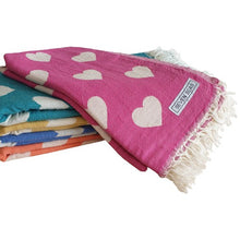 Load image into Gallery viewer, Seven Seas Turkish Towel / Sarong - Premium Hearts - Fuschia Pink