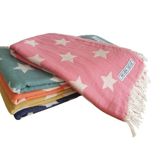 Seven Seas Turkish Towel / Sarong - Premium Stars - Punch Pink
