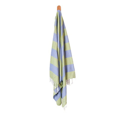 Seven Seas Turkish Towel / Sarong - Classic Sunny Stripe - Olive Green & Denim Blue