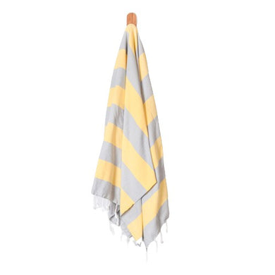 Seven Seas Turkish Towel / Sarong - Classic Sunny Stripe - Silver & Bright Yellow