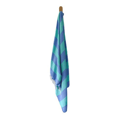 Seven Seas Turkish Towel / Sarong - Classic Sunny Stripe - Royal Blue & Sea Green