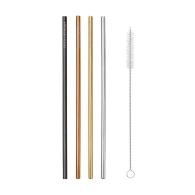 Seed & Sprout Stainless Steel Straws and Cleaning Brush - Straight (4 Pack)