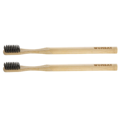 Wombat Bamboo Toothbrushes with Charcoal Bristles (2 Pack)